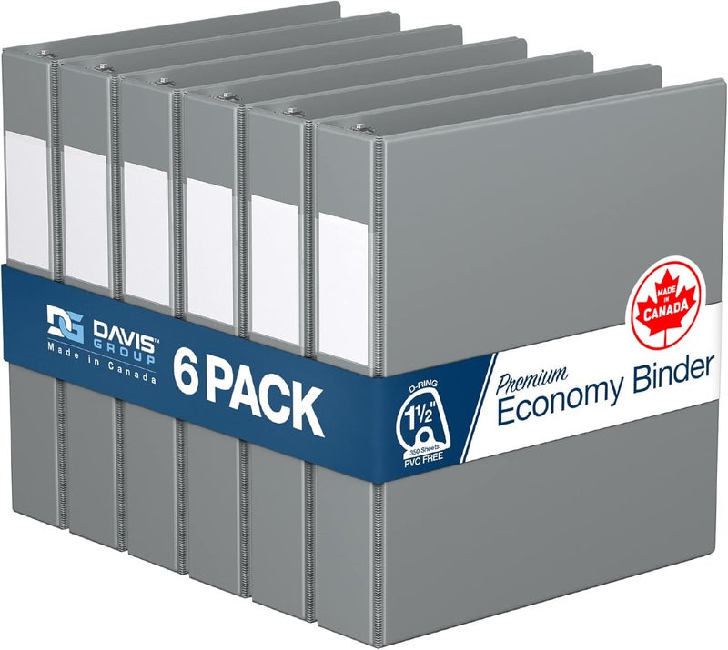 Davis Group Premium Economy 6-Pack 3-Ring Binders for School or Office, D-Ring Binders, 1.5 Inch, Gray - Image 1